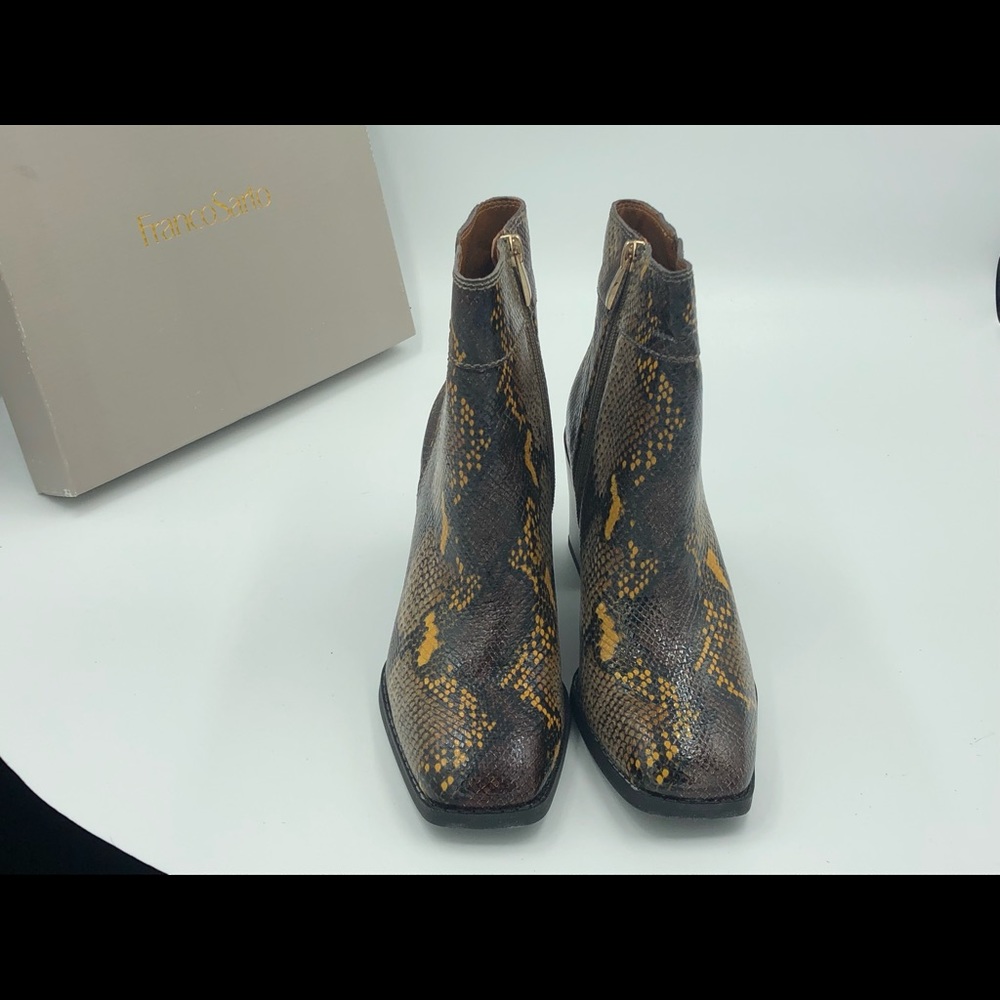 Women’s size 7.5M Franco Sarto snake skin print bootie. NWOT.